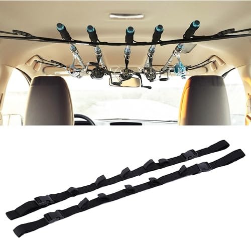 Effekt Manufaktur Car Fishing Rod Holder Strap Set of 2 - Fabric Rod Storage Belt - Rod Rack Holders with 5 Slots and 2 Buckles - Fishing Accessories - Easy Install & Space-Saving - Black