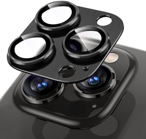 Niboow iPhone 15 Pro / 15 Pro Max Camera Lens Protector, Aluminum Alloy 9H Tempered Glass, HD Full Cover, Black