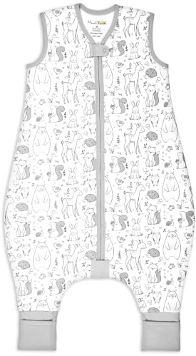 Babysovsäck med fötter 1,0 TOG, året runt-sovsäck, ekologisk bomull, babysovsäckar utan ärmar, babysovsäck med ben för pojke flicka, 1-pack, 100 cm (babyhöjd 110–120 cm)