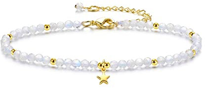 JSDDE Damen Perlenarmband mit Kleine Stern Anhänger facettierte Perlen Glücksarmband Freundschaftsarmband Naturstein Armband Geschenk für Weihnachten Muttertag Geburtstag (Mondstein)