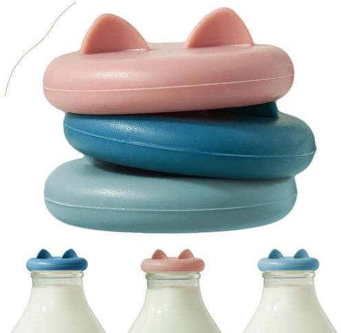 Wingcases Milchflaschendeckel, wiederverwendbar, Silikon, gemischt, 3 Stück ohne Flasche, entworfen nur für die britische Milchglasflasche, Geschirrspüler, 100 % auslaufsicher, mehrfarbig