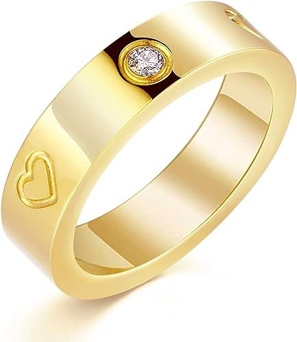 aesdox Liebesring 18K Gold/Silber/Rose Plated Cubic Zirconia Ring, Versprechen Ring Ehering Band Schmuck Geschenke für Frauen Mädchen, Herz Gold, Größe 20.75