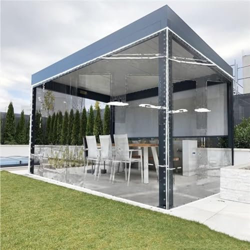 3m x 6m Rideau Plastique Transparent Terrasse PVC 0,35mm Rideau Pergola Extérieur Coupe-Vent Étanche Périphériques de Terrasse avec Oeillets Utilisé pour Extérieur, Jardin, Garage