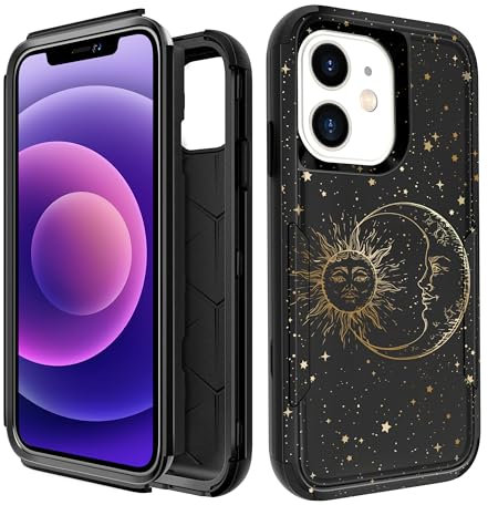 Pegmode for iPhone 12 Case - Heavy Duty Protective Designer Sun Moon Cute Cartoon Hard Shockproof Bumper Phone Cases for Apple 12 for Girly Women Men Girls Boys Teens