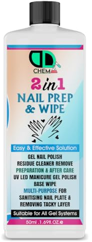 Prep + Wipe Gel Nail Polish Residue Cleaner Remover, Preparation & After Care, UV LED Manicure Gel Polish Base Wipe, Multi-Purpose for Sanitising Nail Plate 50ML CAP