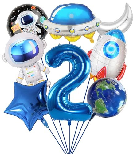 SPHERETRON Weltraum Astronaut Folienballon 8 Stück Weltraum Luftballons 2 Jahre Deko ballon rakete Raumschiff Helium Ballon Weltraum Luftballons Deko Kinder Junge Mädchen Universum Geburtstagsparty