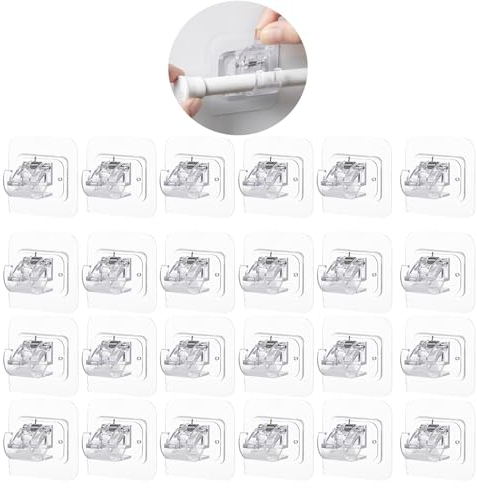 Liwein 12 PCS Staffa Autoadesivi per Aste per Tende, Ganci per Tende Senza Bucare, Autoadesivi Supporti per Aste per Tende, per Soggiorno Camera da Letto Bagno Hotel(Cerchi) (24)