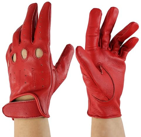 Zerimar reithandschuhe damen - Perforierte Fahrhandschuhe mit atmenden Fingerknöchel Löchern Handschuhe Weiche Leder Damen - Handschuhe Damen Leder - Ideal für Outdoor - Farbe Rot - Größe 8M