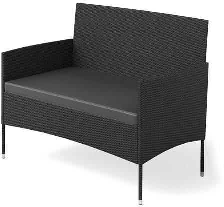 STEELSØN Polyrattan Gartenbank Thalora, Balkonmöbel Gartenlounge für 2 Personen mit Sitzkissen, Terrassenmöbel Lounge, wetterfest schwarz