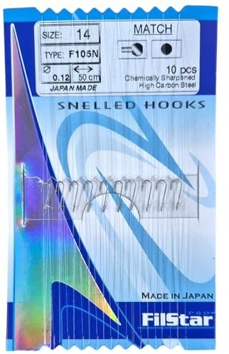 PRO FILSTAR Set di 10 Ami da Pesca Legati Nichel N14 Filo Monofilo | DIA 0,12mm 50cm - Monofilamento - Articoli - Pesca Accessori - Attrezzatura - Carp Fishing Hooks - Carpfishing
