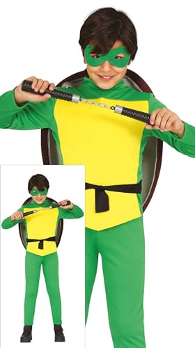 FIESTAS GUIRCA Déguisement aventureux de combattant de tortue pour garçons ou filles – Combinaison de guerrier de karaté vert et carapace de tortue – Costume pour enfants – Unisexe âge 10-12 ans