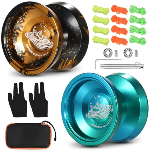Solinder 2 Stück Aluminiumlegierung Yoyo Ball Wettbewerbs-Yoyoball mit Lagerschnüren Aufbewahrungskoffer und Handschuh