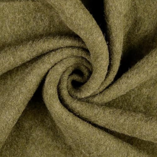 Woll Fleece aus reiner Schurwolle - Walkloden Jersey weich und dehnbar - Mulesing frei Öko-Tex Klasse 1 Bekleidungstoffe Meterware (Oliv)