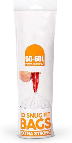 10 Pack Kitchen Drawstring Bin Liner 50-60L Tear Resistant Bin Bags Drawstring Rubbish Bags Strong Trash Garbage Bags Bedroom Kitchen Office 62x81cm