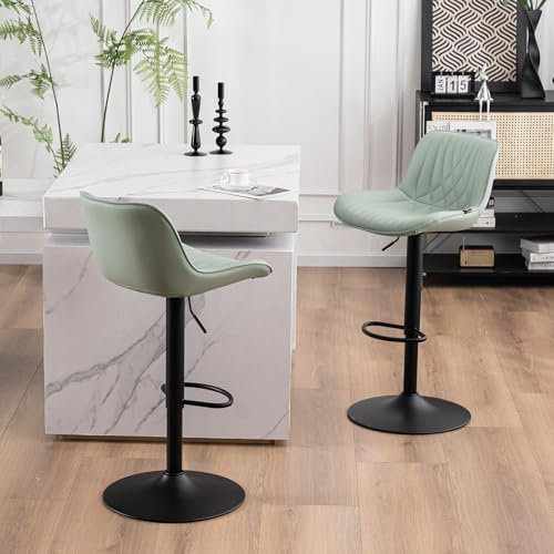 YOUTASTE Barhocker 2er Set Frühstück Barstuhl mit Rückenlehne PU-Leder Küchenhocker Drehbar Höhenverstellbar Barhocker Modern Mint Grün