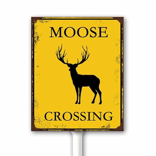 Vintage Elch Crossing Schild, Outdoor-Schild, Hirschüberquerung, Metall für Nachbarschaften, Bauernhof, Garten, Rasen, 12 x 15 cm, Aluminiumschild, rostfrei, wetterfest, für den Außenbereich
