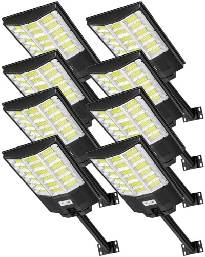 Sararoom Farolas Solares 1000W | 6500K Focos LED Exterior | Impermeable IP65 Farola Energía Solar con Sensor de Movimiento y Control Remoto, Luz de Seguridad para Camino Terraza Patio Garage, 8Pcs
