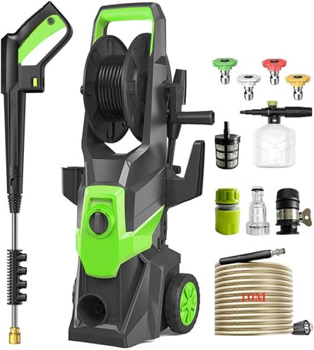 Pressure Washer 3000W 150Bar/540L/H | Heavy Duty Adjustable Nozzle & Detergent Tank | for Cars, Patio, Driveway, Fence, Home Deep Cleaning
