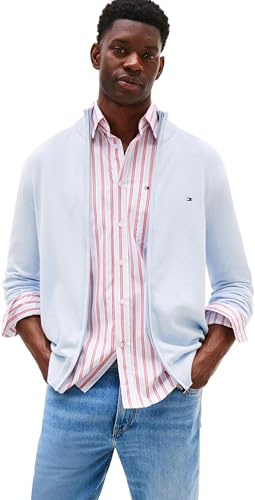 Tommy Hilfiger Uomo Pullover con Cerniera Essential Cotton Zip Thru Colletto alla Coreana, Blu (Breezy Blue), M