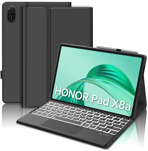 Tastatur Hülle für Honor Pad X8a con Touchpad, Hülle mit Tastatur für Honor Pad X8a 11 Zoll, Bluetooth 7-Farbige Beleuchtung Deutsch QWERTZ Layout Tastatur für Honor Pad X8a 11 Zoll 2024,Schwarz