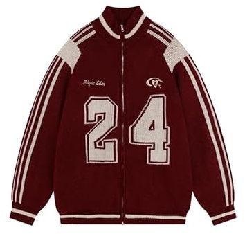 Aelfric Eden Number Jacquard Cardigan Men's Knitted Cardigan Zipped Cable Knit Long Sleeve Sweater Classic Knitwear Casual Pullover Jumper Top Zipper UK Plus Size Red XL