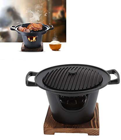 Hibachi Grill, Rauchfreier Holzrahmen, Aluminiumlegierung, Einfache Montage, Tragbarer Holzkohlegrill für Camping, Heimgrill