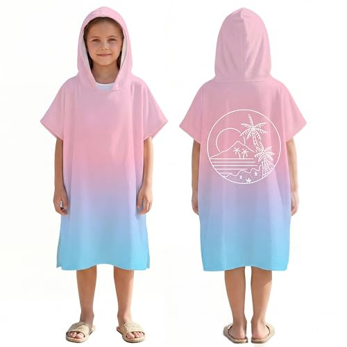 LOMTRATS Schnelltrocknender Surfponcho, Wickeltuch, Bademantel, Sporthandtücher für Schwimmer, Hoodie für Kinder, Schwimmen, Strand, Surfen, Tauchen, Baden（Kid-M）