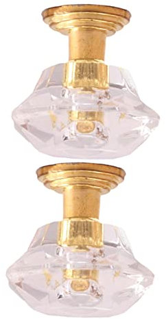 Toyvian Doll House Decor Lamp Set Miniature Battery Ceiling Light 1:12 Scale Acrylic Material Gold Large Pendant Light 2 Pcs