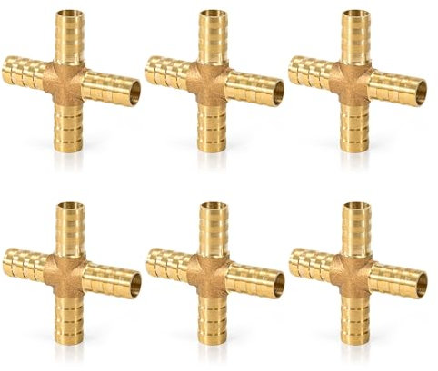 Conector de Púas de Latón, Accesorios Manguera Rectos, 6 Piezas 10 mm (0,39 in), Boquilla Racores de Tuberías 4 Vías y X Forma para Gas, Agua, Combustible, Gasóleo