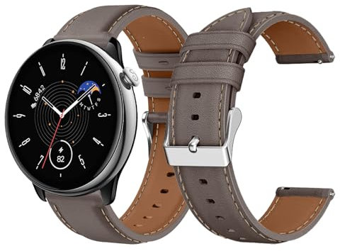 LanQii 20mm Leder Armband für Amazfit Active 2/Active/Bip 3/Bip 3 Pro/Bip/Bip S Uhrenarmband, Weiches Leder Ersatzarmband für Amazfit GTR Mini/GTR 42mm/GTS 4/GTS 4 Mini/GTS 3/GTS 2 - Grau