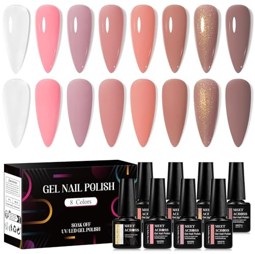 MEET ACROSS Rubber Base Coat 8pcs Nägel Unterlack Gel Nagellack UV Nagellack Rubber Base Gel Set mit Top_Coat Maniküre Kit