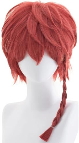 Kurze Rote Perücke Cosplay Perücke Für Kurona Ranze Männer Kostüm Haar Ersatz Perücken Mit Einem Zopf Für Junge Party Festival Halloween Weihnachten