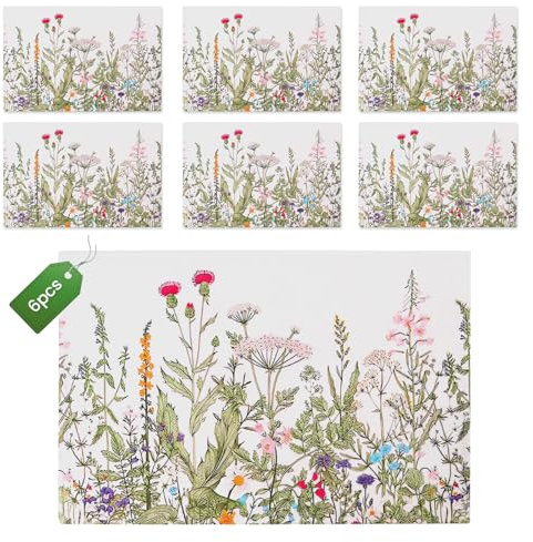 Platzsets Abwaschbar, 6er-Set Platzsets, 30 * 45cm Tischsets aus Leinen, Placemat mit Blumen und Pflanzenmuster, Tischsets Abwaschbar für Esszimmer & Küche, Tischdekoration