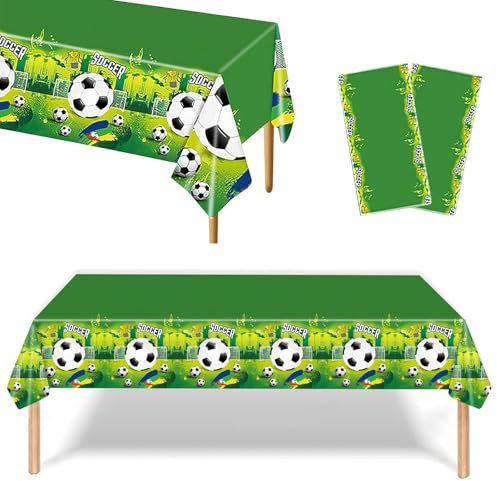 Tischdecke Fußball,Fussball Deko Tischdecke,Fußball Tischdecke,Tischdecke aus Kunststoff, 220 * 130cm Fußball Bedruckte Tischdecke,für Dekoration,Bundesliga,Champions League (Grün-2PC)