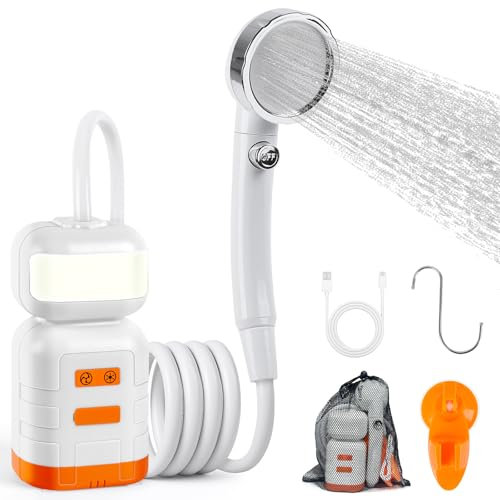kswiown Portable Electric Shower with 8000mAh Battery & LED Light - Rechargeable Outdoor Shower Kit Shower Head and 2M Hose, 4 Spray Modes Battery Shower for Camping, Travel, Pets, Car Wash