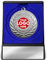 Medal in a box, Personalised silver metal wreath medals with your logo centre in a flip over presentation box and optional engraved plate