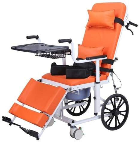 WANGHAI-666 Verdrängungsmaschinenstuhl Pflegerollstuhlbett, Multifunktionsbett for Schieben und Liegen for den Innen- und Außenbereich, verstellbar for Anheben Transfermaschine(Orange)