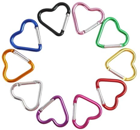 Jecdfs Set di 10 Moschettoni a Forma di Cuore in Lega di Alluminio, Portachiavi Colorati e Resistenti per Campeggio, Viaggi e Uso Quotidiano, per Attività all'Aperto e Organizzazione Domestica