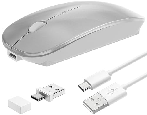 Azmall Wireless Mouse Slim Rechargeable Maus Kabellos for MacBook Air/Laptop/Ipad/Computer/Windows Android Tablet,Mini Silent Mice (Silbern)