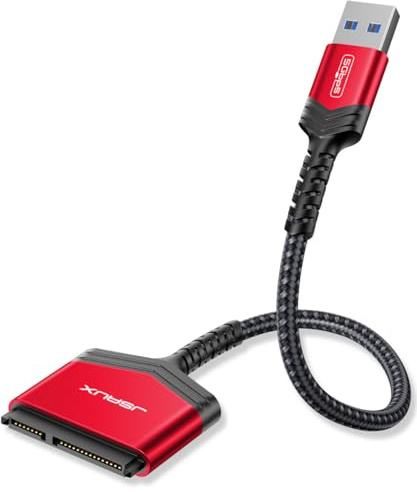 JSAUX Adattatore SATA USB 3.0, Cavo USB a SATA III per Disco Rigido Esterno 2,5 HDD/SSD Cavo in Nylon [Supporta UASP Trim Smart] Compatibile Con Windows, MacOS, ChromeOS, Linux-Rosso
