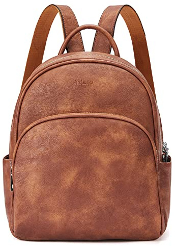 Telena Rucksack Damen Veganes Leder, Kleiner Rucksackhandtasche, Stylisch Frauen Designer Mini-Tagesrucksack Schultertasche Braun
