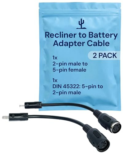 Blue Cactus 2 to 5-pin Adapter Cables for Recliner Battery Pack, 2-Pack | Connects Battery to Major Recliner Brands - 1pc 2-pin to 5-pin - 1pc DIN 45322: 5-pin to 2-pin - Compatible with La-Z-Boy