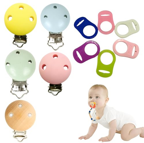 THQAE 6 Stück Schnullerclip, Holzclip Baby Schnullerclips Holz Schnullerketten Clips Nuckelclip Dummy Nippel Halter für Baby, für Schnullerkette Selber Machen