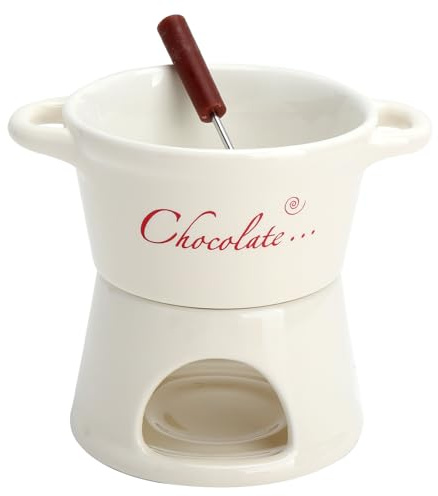 Fondue Mug Chocolate Melting Set with Fork - 300ML Chocolate Fondue Set Ceramic Mug Warmer for Cheese, Cocoa, Butter & Sweets - Romantic Candle-Heated Gift for Couples, Winter Evenings