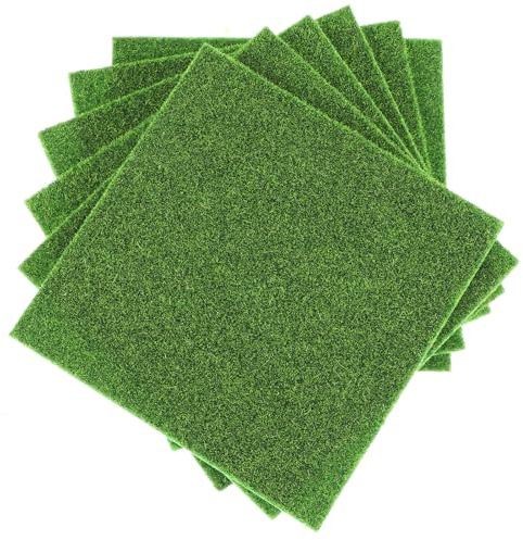 KFHENSOMR 6 Pcs Fake Grass Mat, 15 x 15cm Artificial Miniature Fairy Garden Turf Grass Sheets, Fake Model Lawn Ornament DIY Decoration for Dollhouse Modelling Diorama Supplies