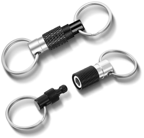 Lot de 2 porte-clés mousquetons à fermeture rapide - Organisateur de clés rotatif amovible - En métal - Avec 4 anneaux divisés - Pour hommes et femmes - Porte-monnaie - Accessoire de sac - Noir