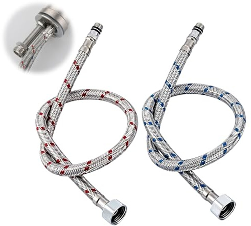 2 Piezas Manguera Grifo Cocina Latiguillos, G3/8 x M10 60CM | Mangueras Trenzadas de Acero Inoxidable, Convient pour les Salles de Bains et les uisines, Bleu et Rouge