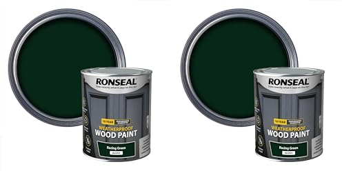 Ronseal 10 Year Weatherproof 2 in 1 Wood Paint Racing Green Gloss 750ml (Pack of 2)