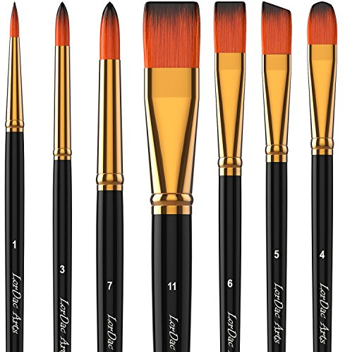 LorDac Arts Paint Brush Set, 7 Artist Brushes for Painting with Acrylic, Gouache, Oil and Watercolor. Professional Art Quality on Canvas, Wood, Face and Models. Includes Carrying Case Travel Kit