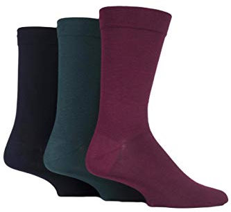 SockShop Men's Comfort Cuff Socks - Striped and Plain Soft Breathable & Cooling Bamboo Material Multipack of 3 Pairs Royals 7-11